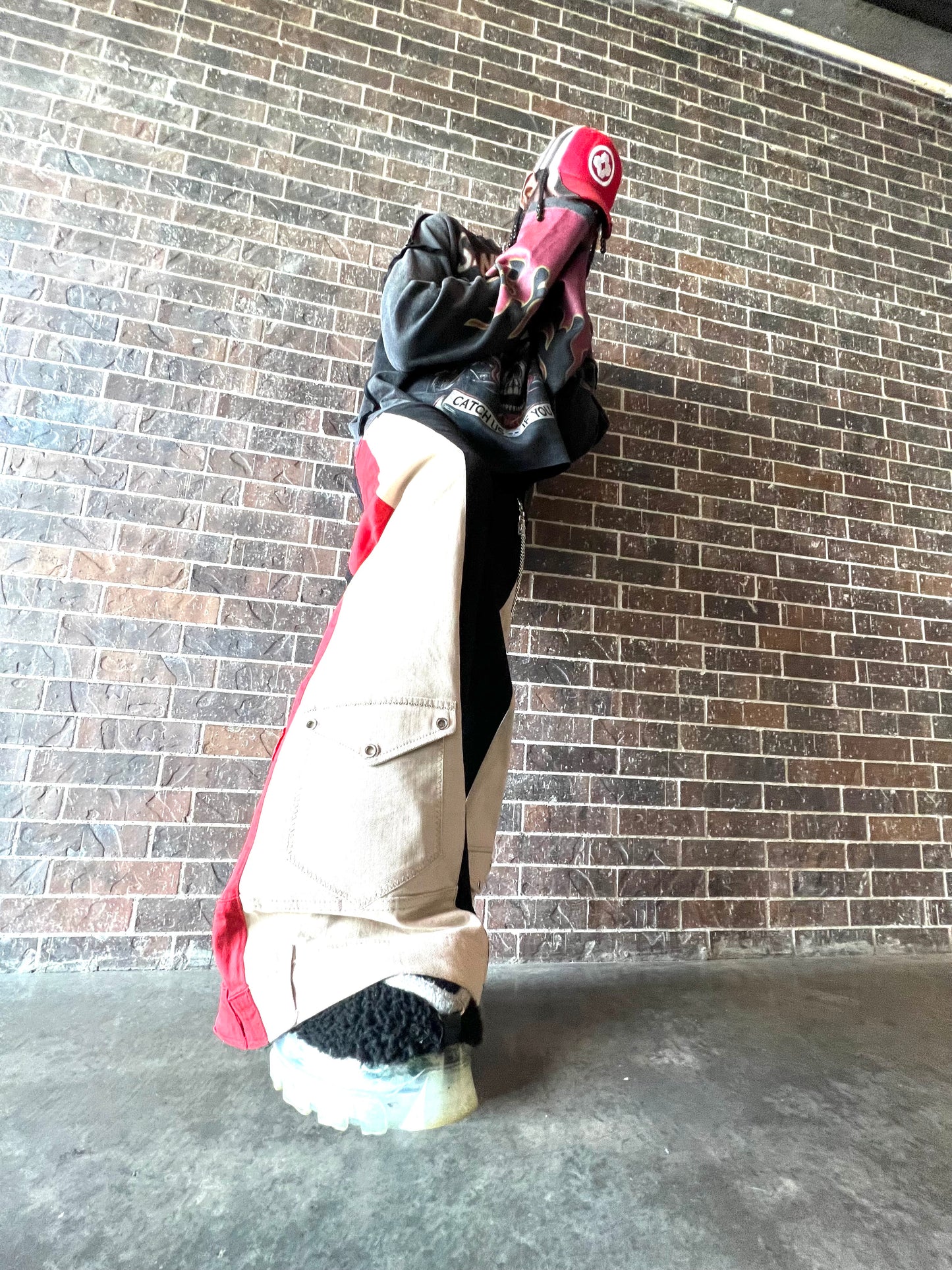 Double Wide Leg Flare Black, Cream & Red Denim