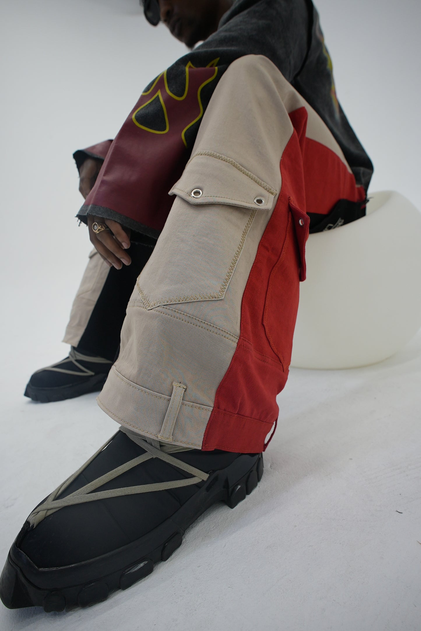 Double Wide Leg Flare Black, Cream & Red Denim