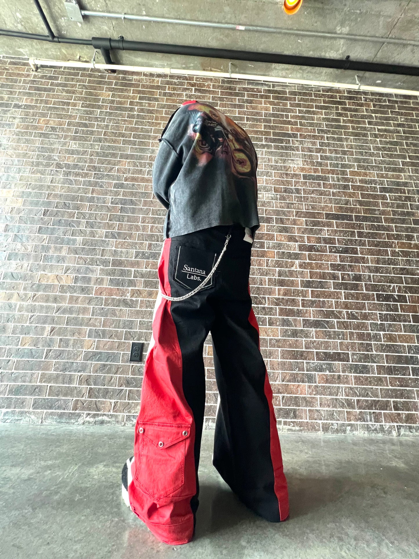 Double Wide Leg Flare Black, Cream & Red Denim