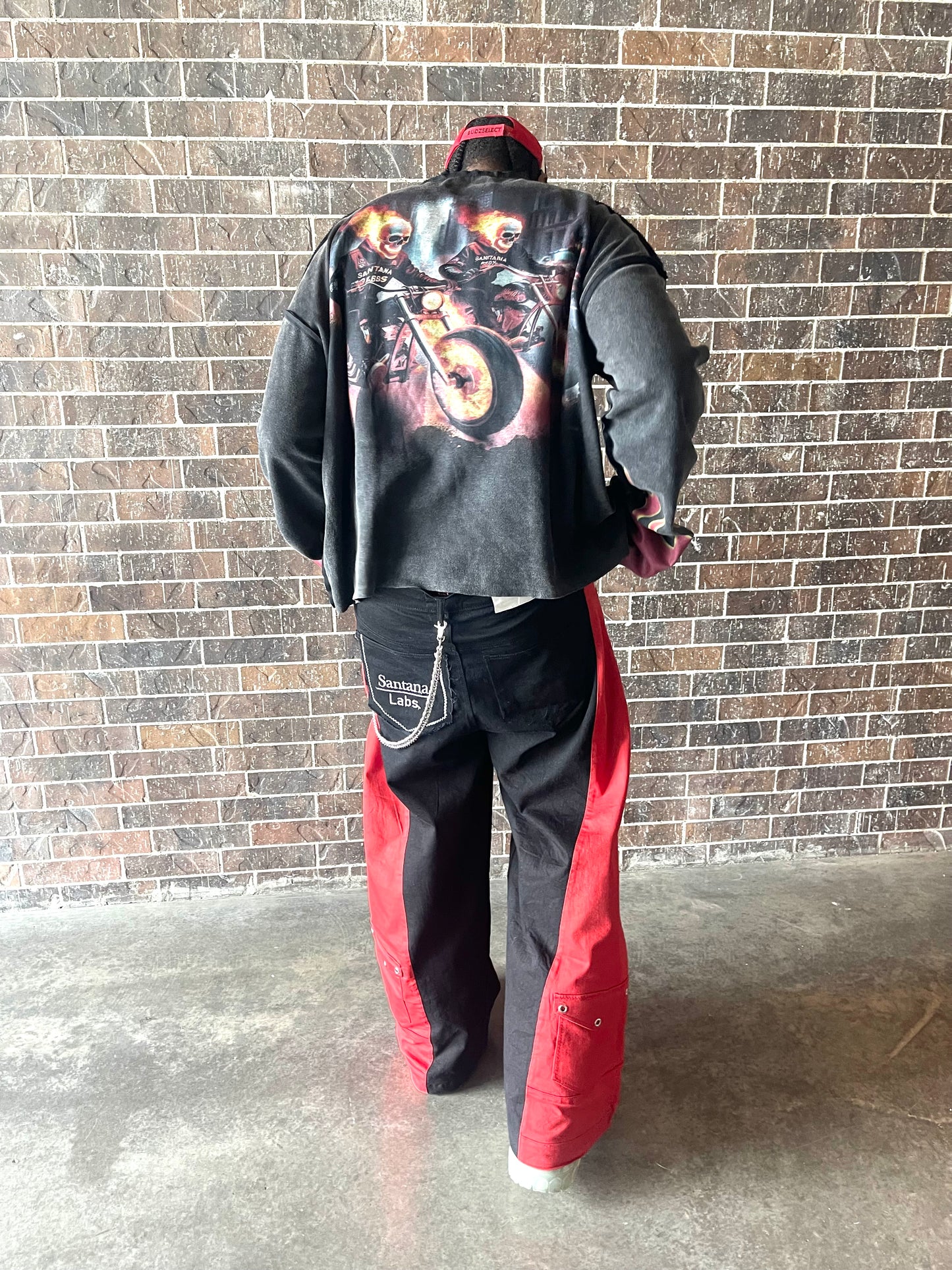 Double Wide Leg Flare Black, Cream & Red Denim