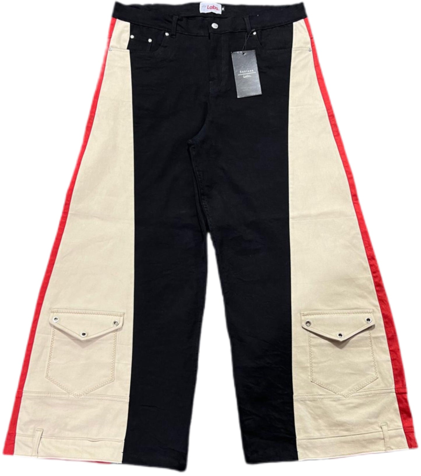 Double Wide Leg Flare Black, Cream & Red Denim