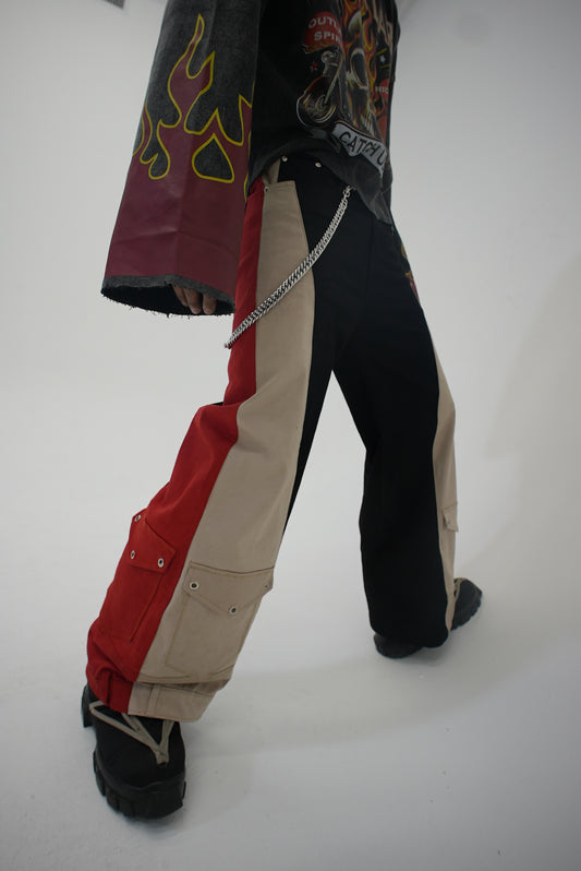 Double Wide Leg Flare Black, Cream & Red Denim