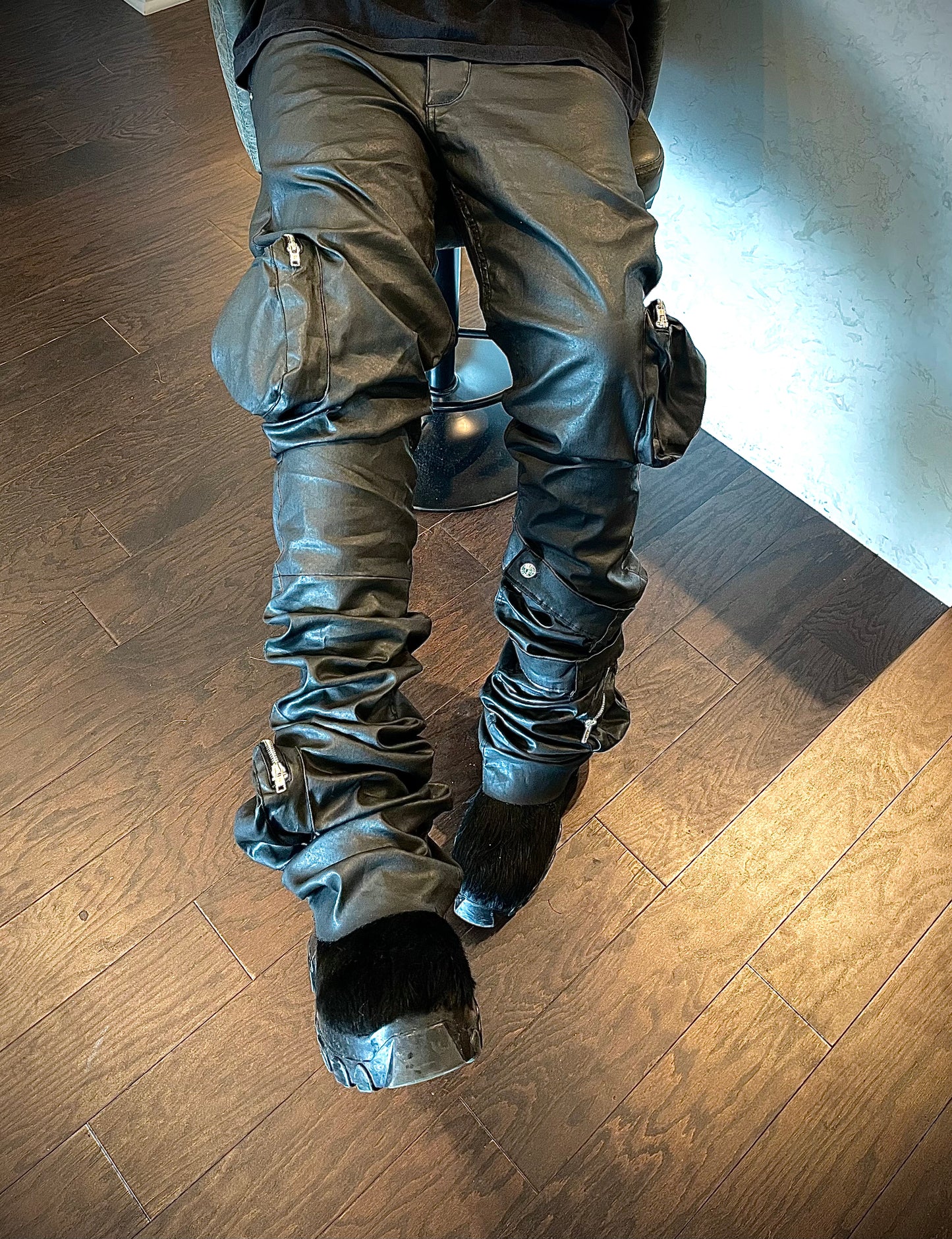 Wax Black 3D Cargo Denim w/ Shin Belt