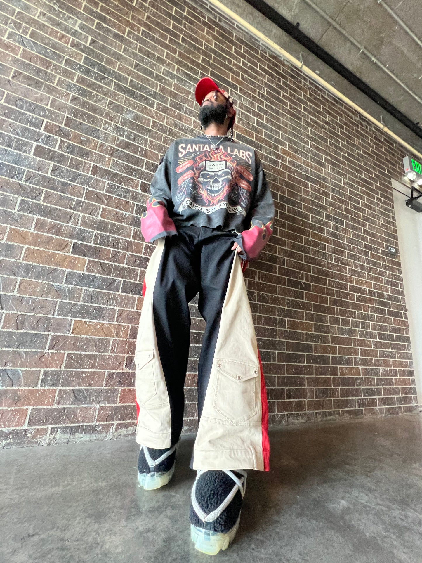 Double Wide Leg Flare Black, Cream & Red Denim