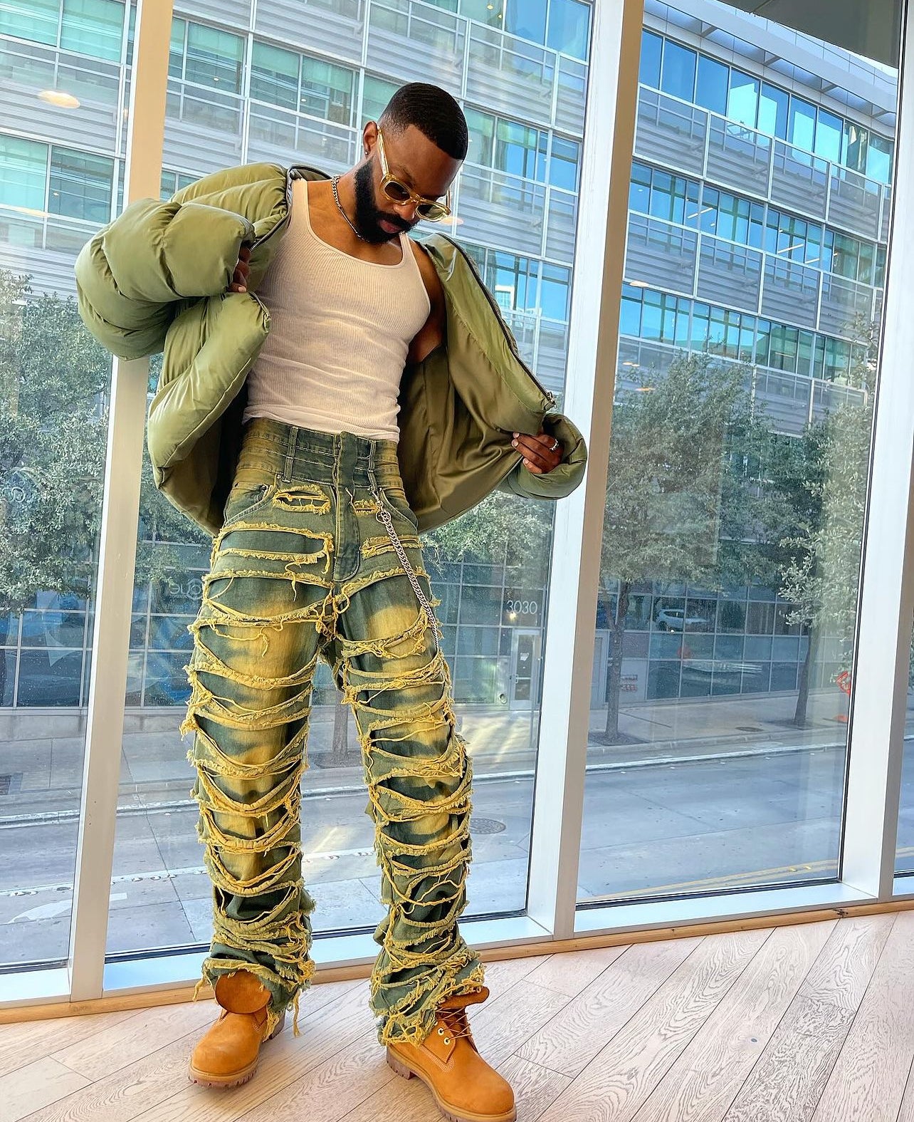 TANNED DOUBLE LAYERED BAGGY DESTROYER DENIM