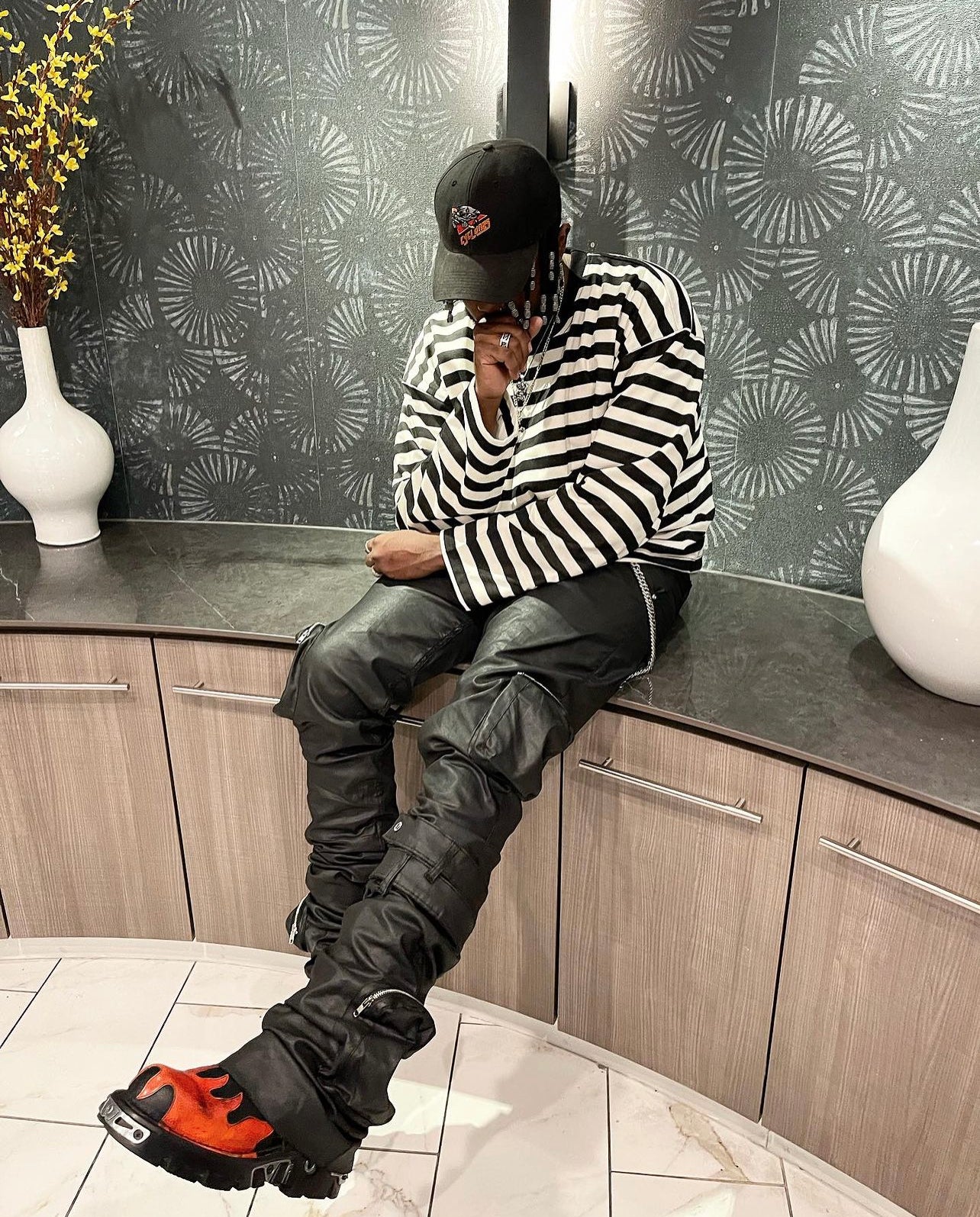 Wax Black 3D Cargo Denim w/ Shin Belt