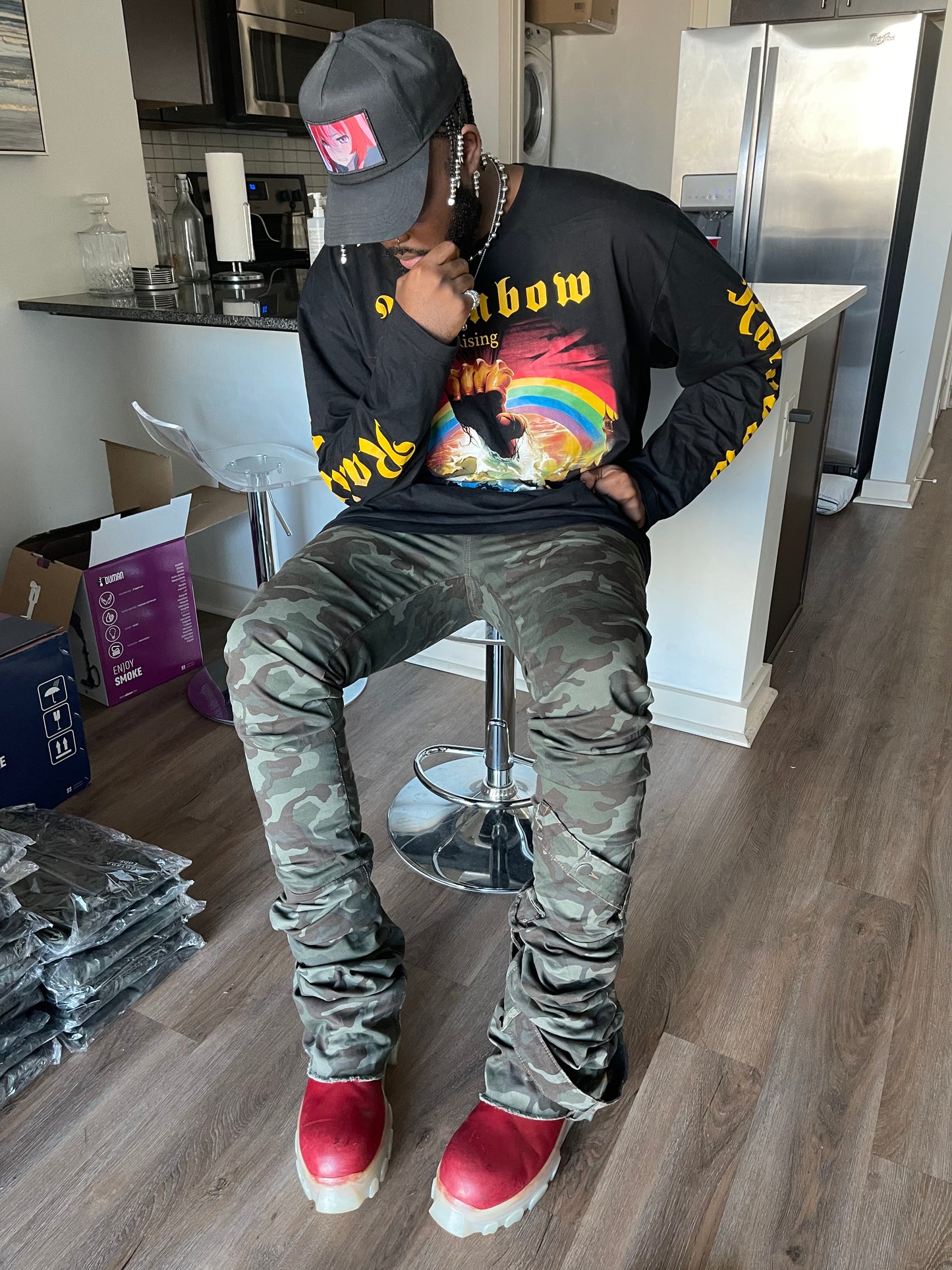 Camo Super Stacked Denims w/ Belt Shin