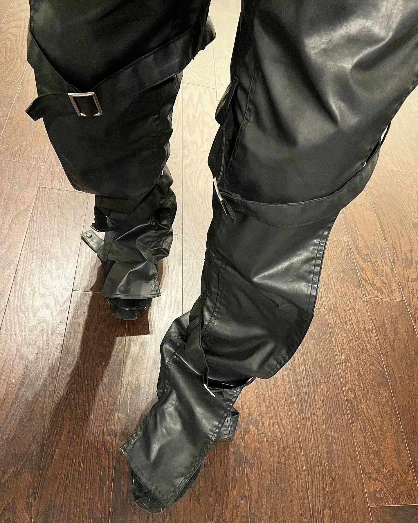 Black Waxed Layered Denim