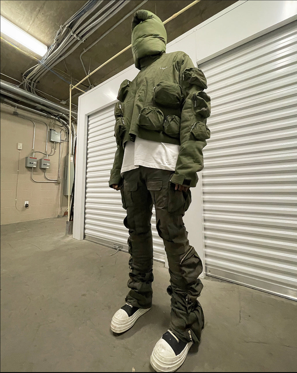 (Made To Order)Olive Cropped 3D Cargo Jacket