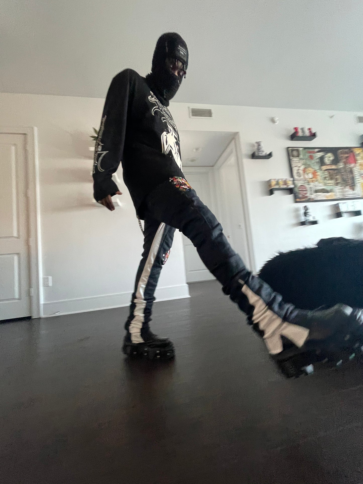 Painted Blk/White Stacked Carpenter Denim