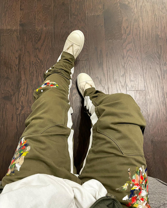 Painted Olive/White Stacked Carpenter Denim