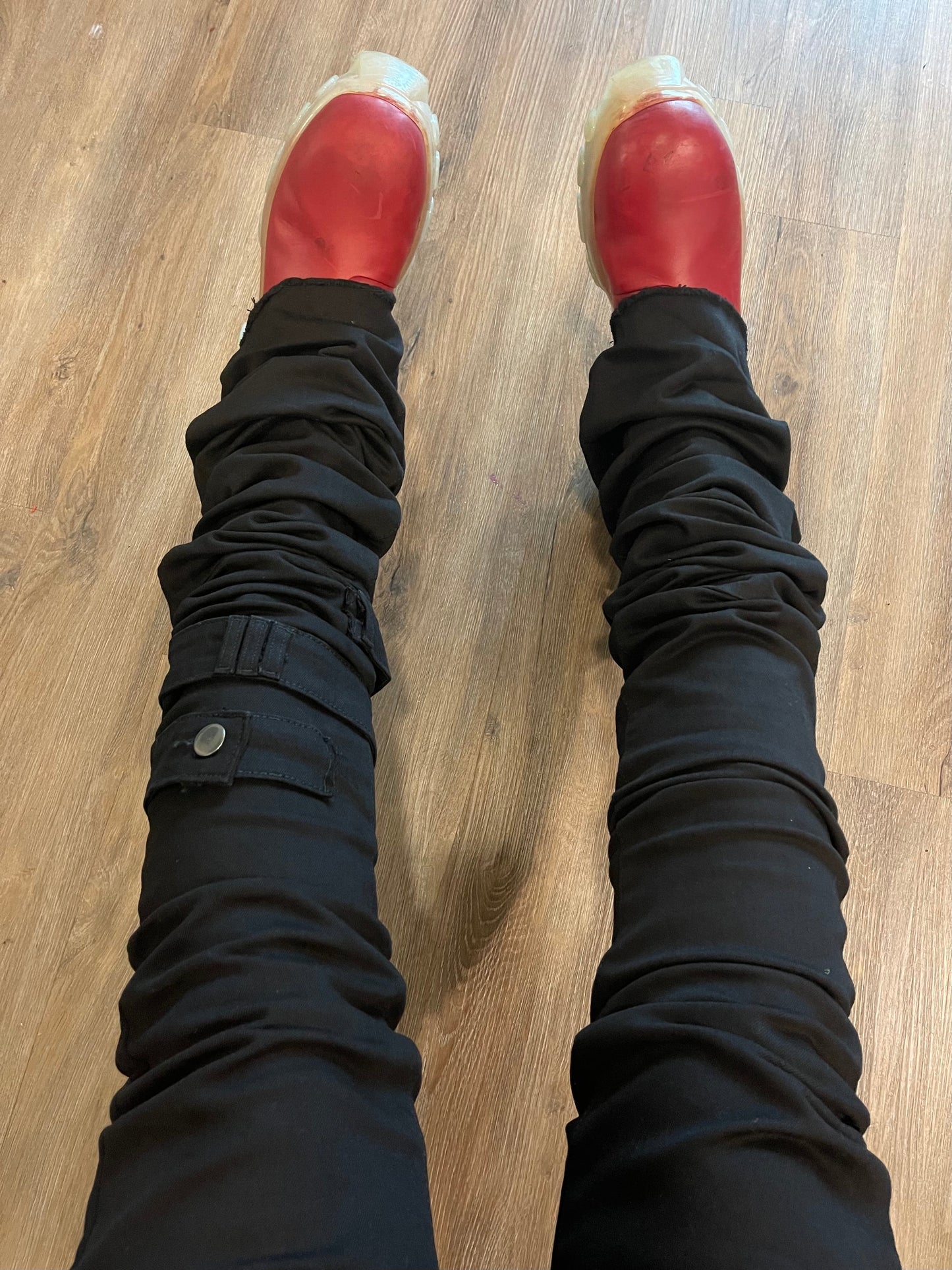 Black Stacked Denims w/ Shin Belt