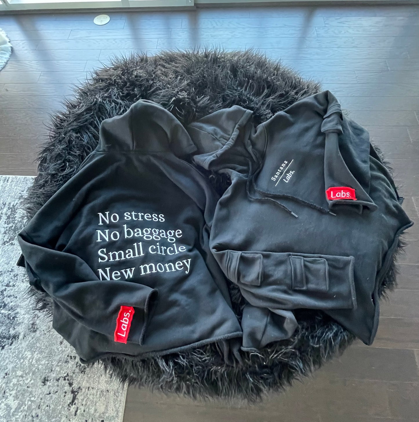 Heavy Black Phrase Cargo Hoodie