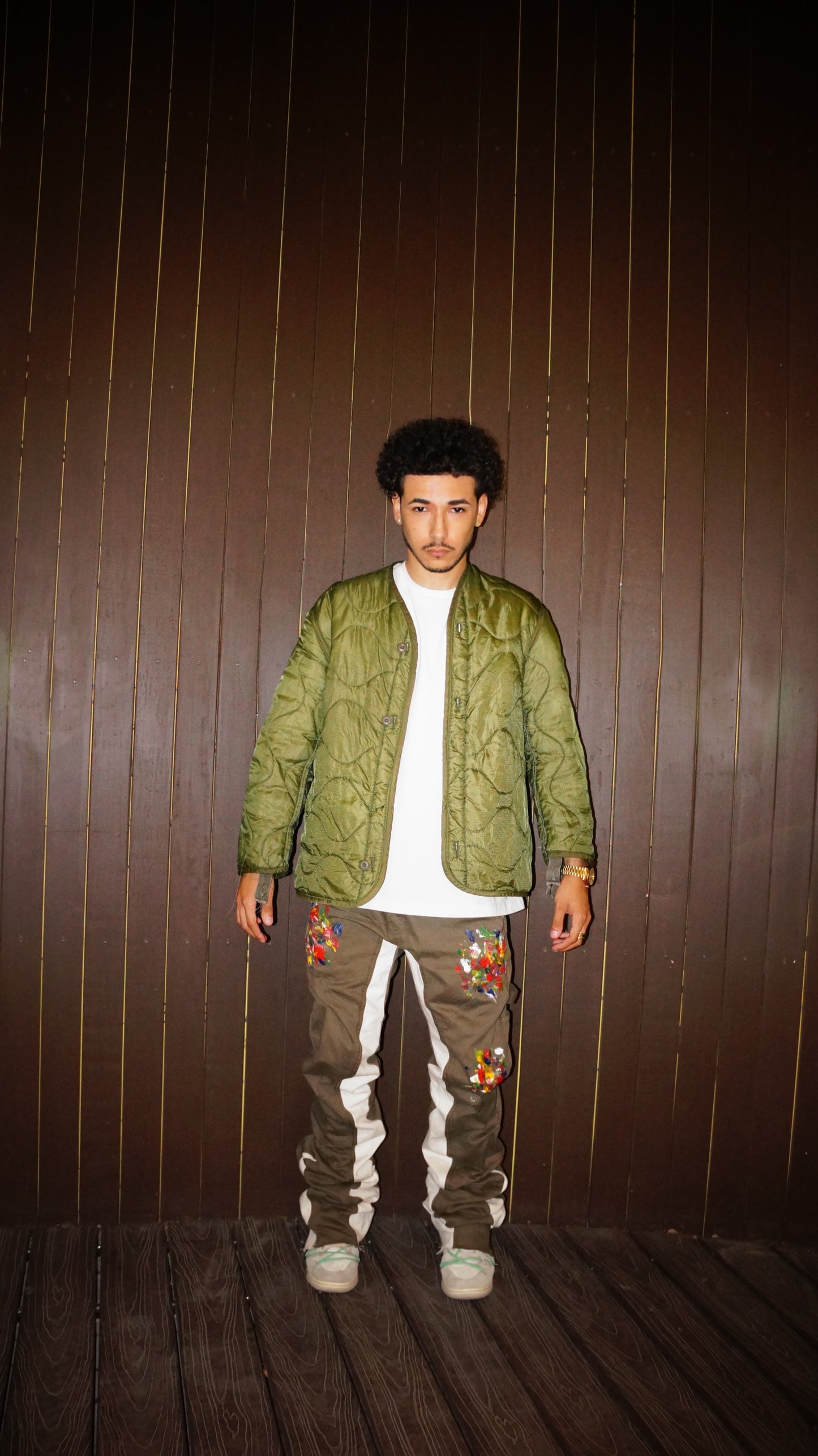 Painted Olive/White Stacked Carpenter Denim
