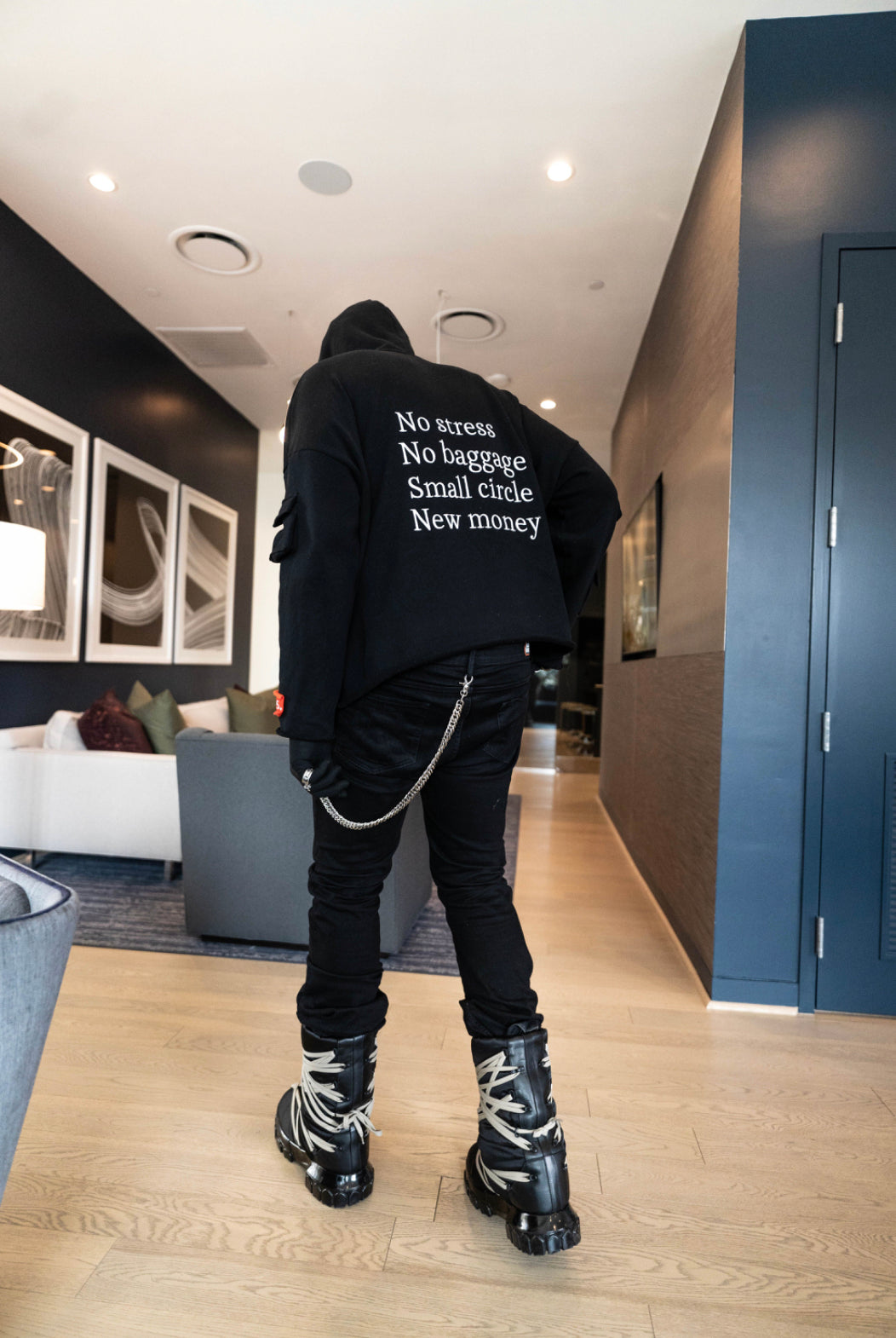 Heavy Black Phrase Cargo Hoodie