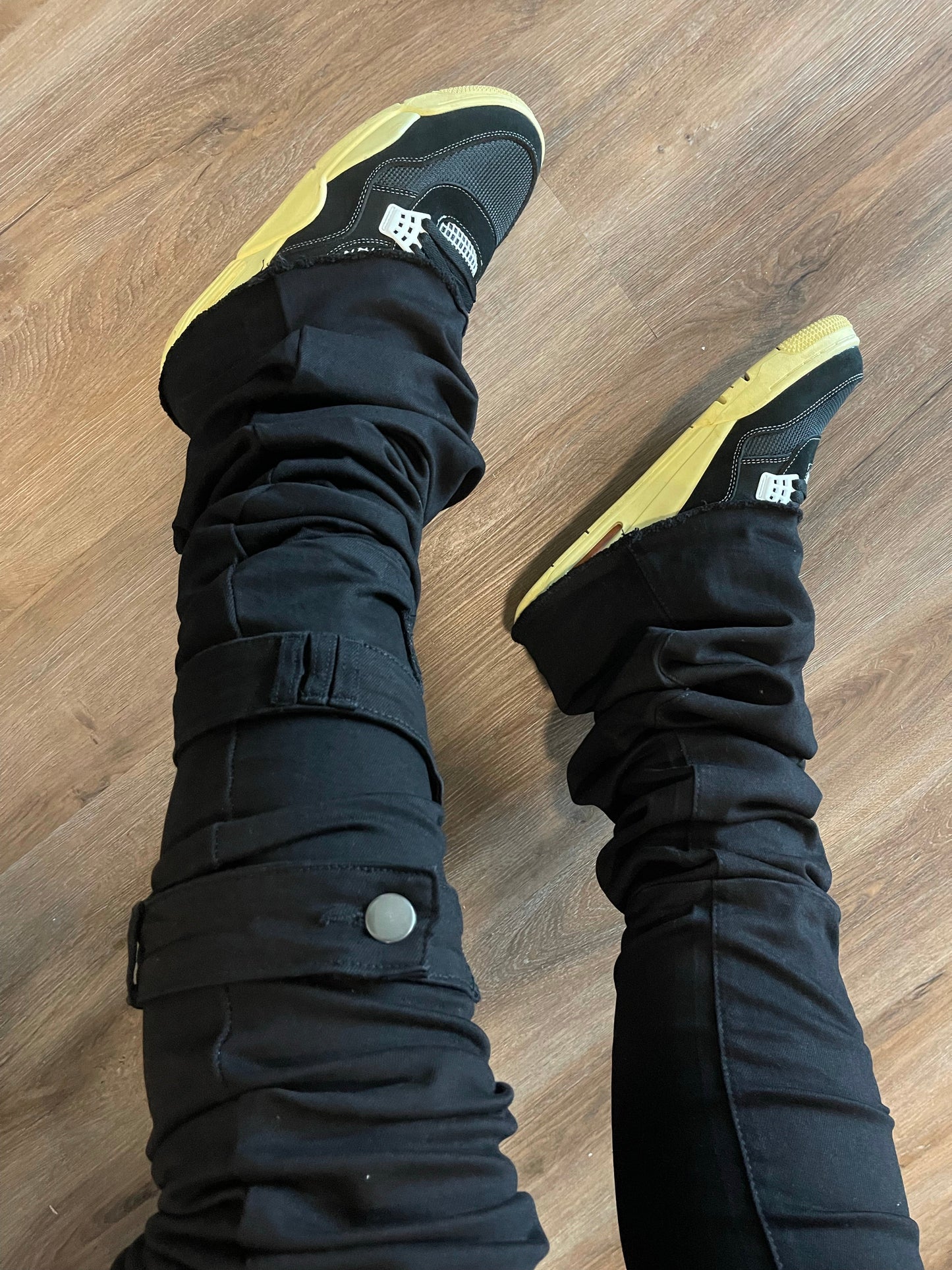 Black Stacked Denims w/ Shin Belt