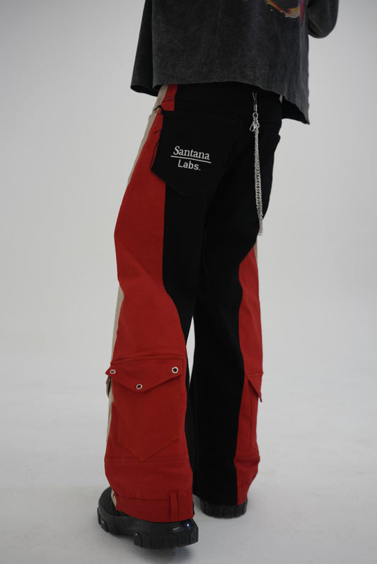 Red, Black, & Cream Reverse Wide Leg Flare Denim