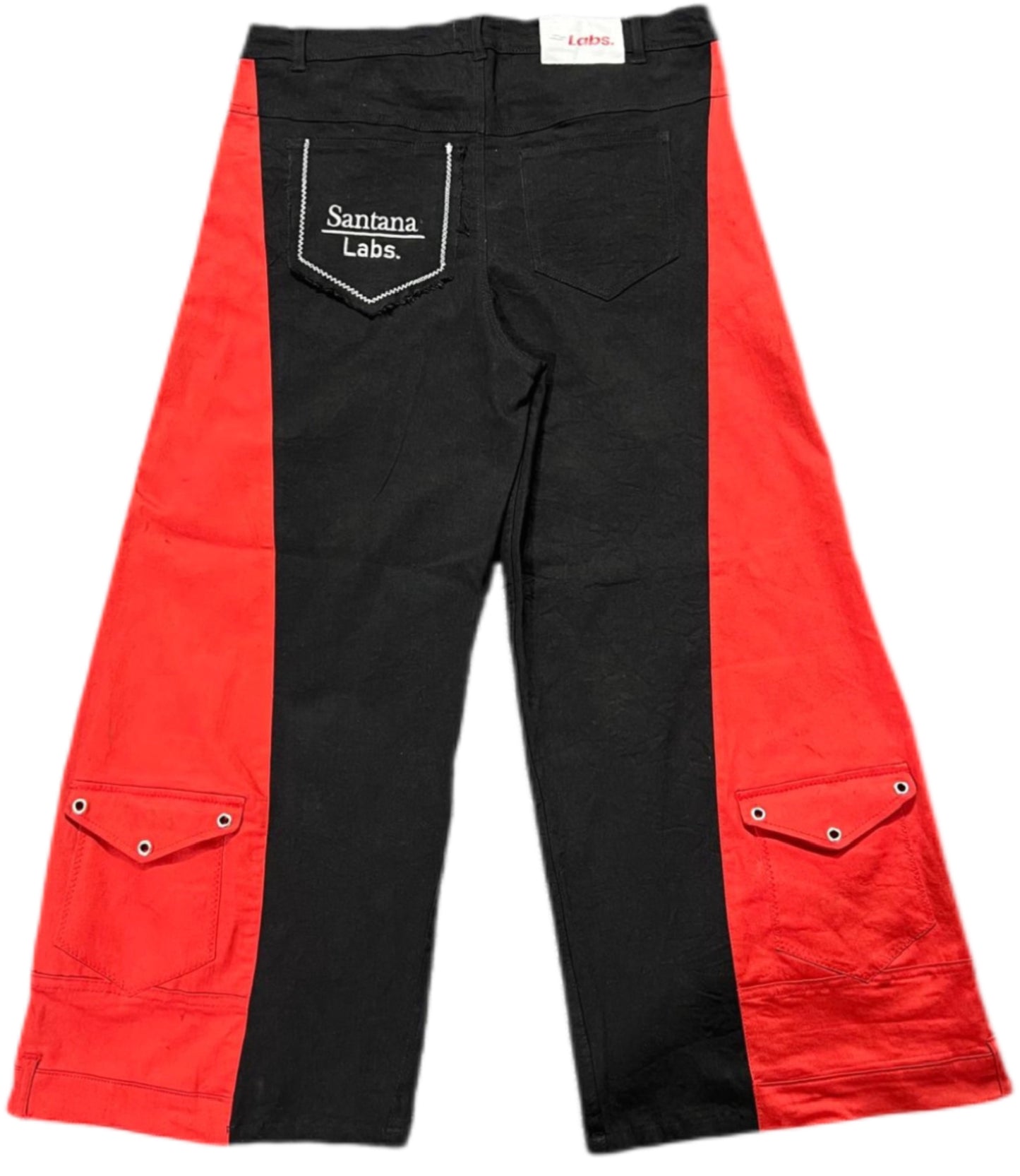 Red, Black, & Cream Reverse Wide Leg Flare Denim