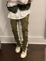 Load image into Gallery viewer, Painted Olive/White Stacked Carpenter Denim
